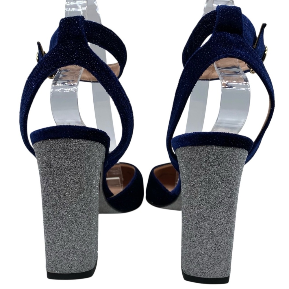 J. Crew Womens Shoes Harlow Heels Sz 7.5 Blue Silver Glitter Party Italy Glam - Picture 8 of 15
